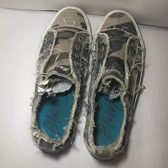 BLOWFISH Sneaker Women's Size US7-7.5 Green Tan Camo Print Slip On Shoes - Picture 4 of 10